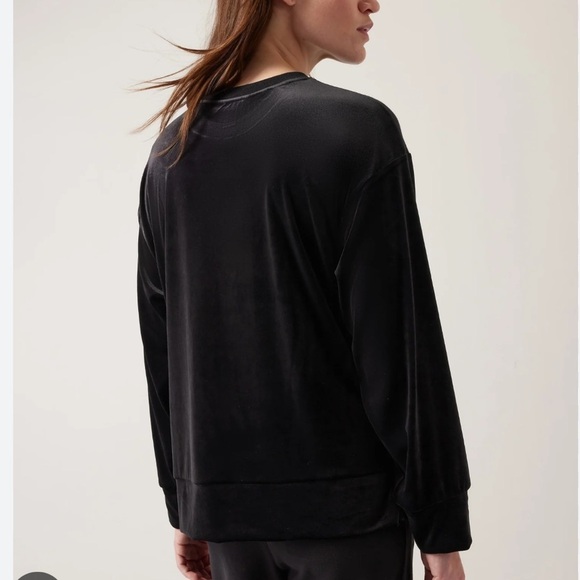 Athleta Retroplush Black Velvet Side Snap Pullover Fleece Crewneck Sweatshirt - Picture 5 of 9